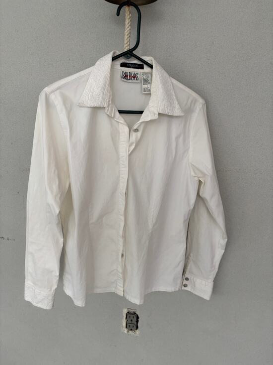 bill blass Tops - Vintage 90's Y2K White Long Sleeve Button Down Blouse Size L Detailed Collar